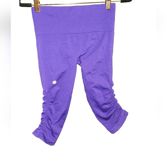 Lululemon Flow Crop ll Purple Heathered Legging Ruched Cinched Sides Seamless - Picture 9 of 14